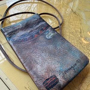 Artistic Multi-colored Jane Yoo Leather Crossbody Bag